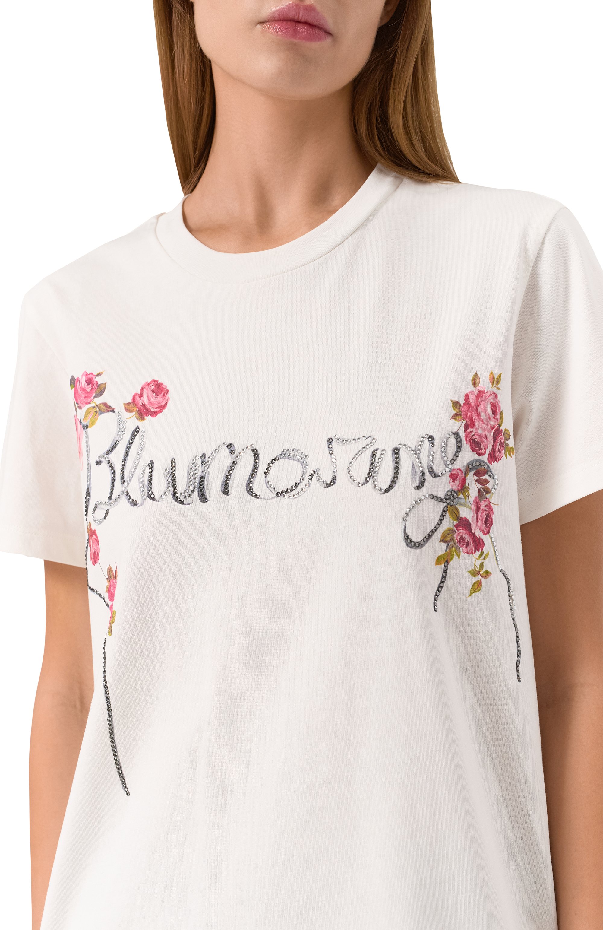 Хлопковая футболка BLUMARINE белого цвета по цене 48600 руб., арт. P522T094A, фото 5 Хлопковая футболка BLUMARINE, арт. P522T094A, фото 5