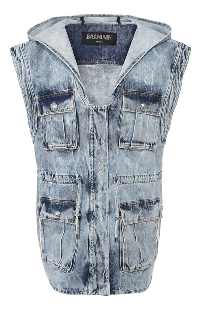Джинсовый жилет с капюшоном BALMAIN, арт. RF08839/D048, фото 1