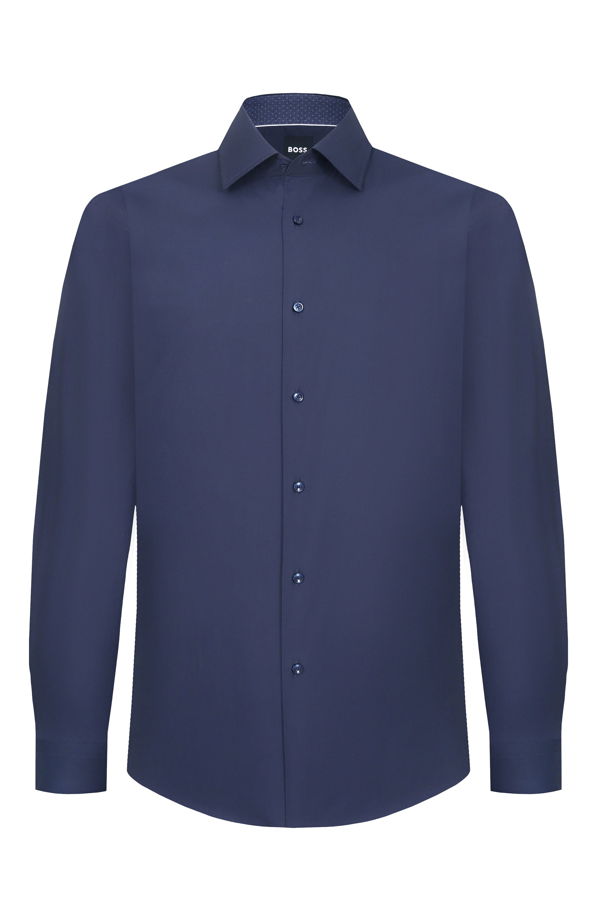 Хлопковая сорочка BOSS темно-синего цвета по цене 14950 руб., арт. 50555668, фото 1 Хлопковая сорочка BOSS, арт. 50555668, фото 1