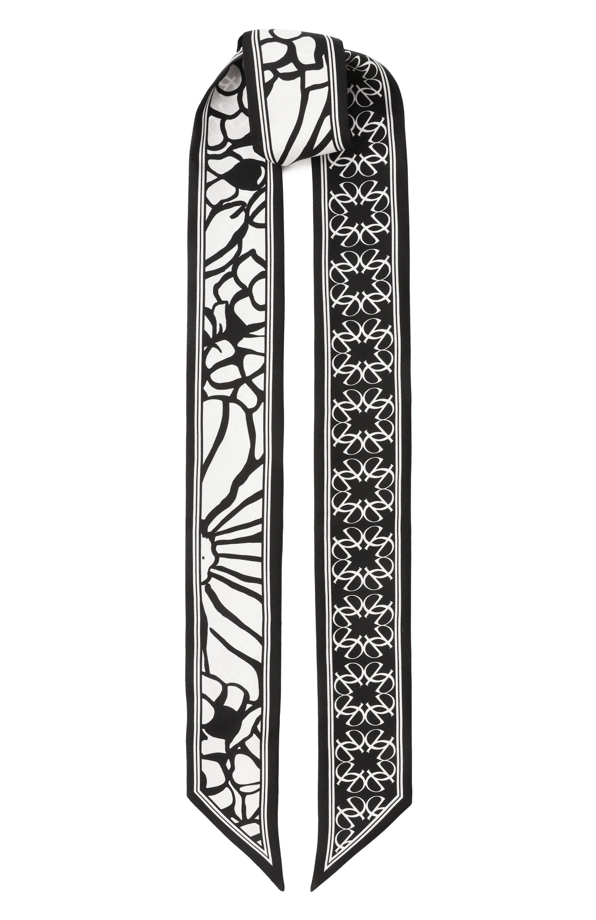 Шелковый шарф-твилли ELIE SAAB черно-белого цвета по цене 12850 руб., арт. SE5120ST756, фото 1 Шелковый шарф-твилли ELIE SAAB, арт. SE5120ST756, фото 1