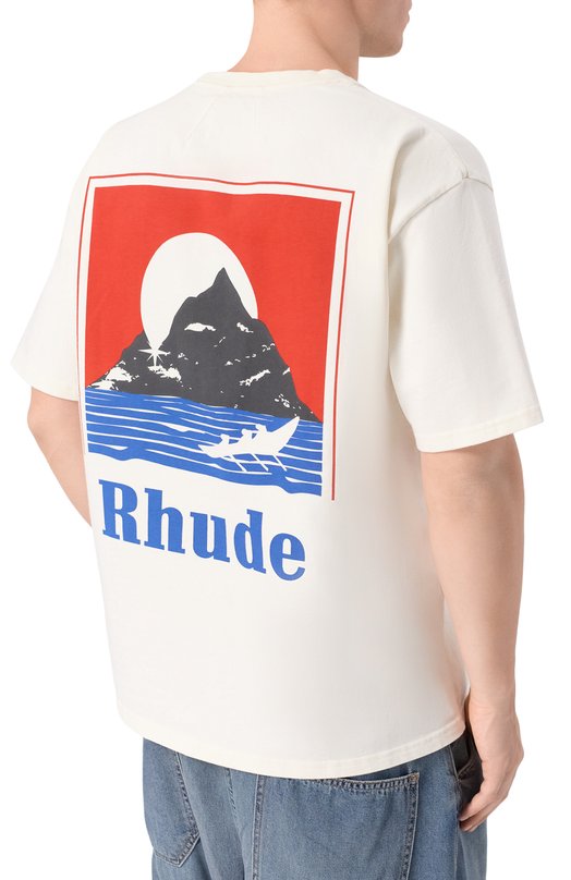 Хлопковая футболка Rhude RHPS26TT18012 Кремовый  RHPS26TT18012 Фото 4