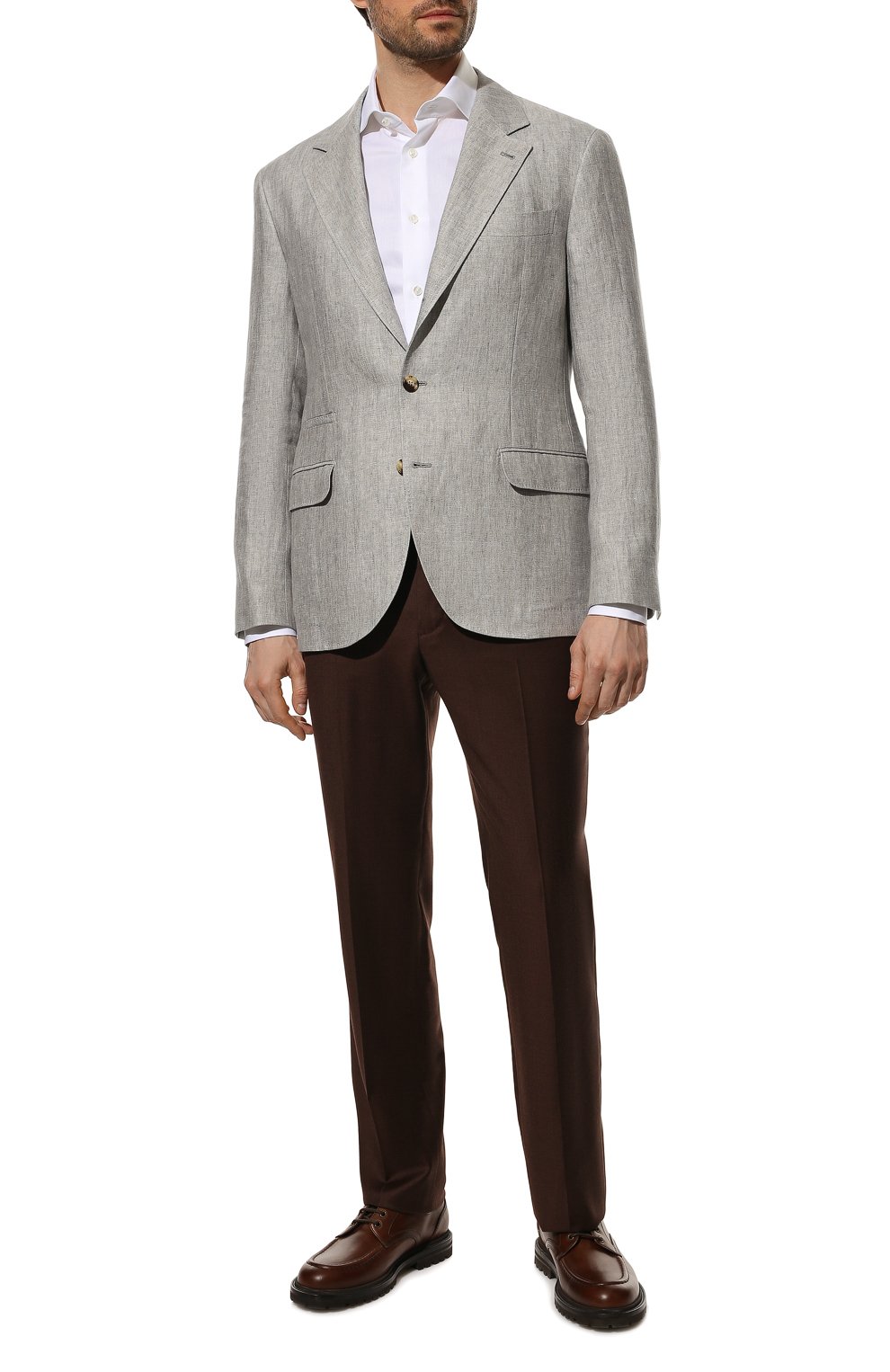 Однобортный пиджак BRUNELLO CUCINELLI светло-серого цвета по цене 262500 руб., арт. MW4597BTD, фото 2 Однобортный пиджак BRUNELLO CUCINELLI, арт. MW4597BTD, фото 2