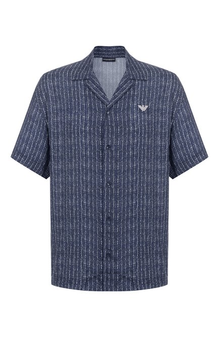 Мужская рубашка из вискозы EMPORIO ARMANI темно-синего цвета, арт. EM000593/AF12351 | Фото 1 (Материал внешний: Вискоза; Рукава: Короткие; Автоматизация ТО: Проставлено; Длина (для топов): Стандартные; Автоматизация состава: Проставлено)