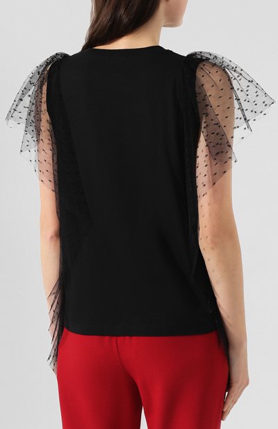 Хлопковая футболка REDVALENTINO черного цвета по цене 15350 руб., арт. TR3MG03Y/4UH, фото 4 Хлопковая футболка REDVALENTINO, арт. TR3MG03Y/4UH, фото 4