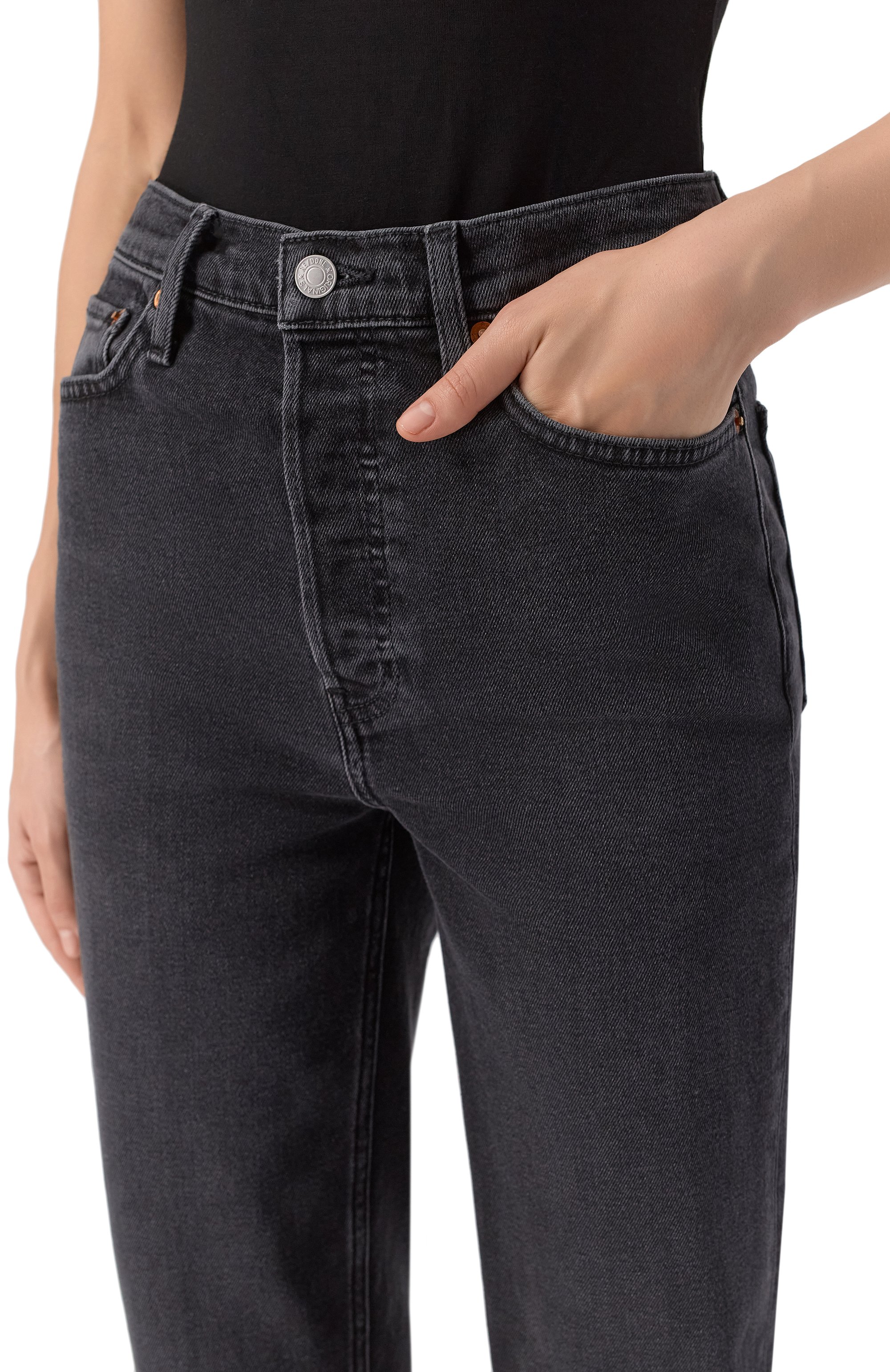 Джинсы the 70s RE/DONE, арт. 165-3WSTV27/FADED C0AL WITH RIPS, фото 5