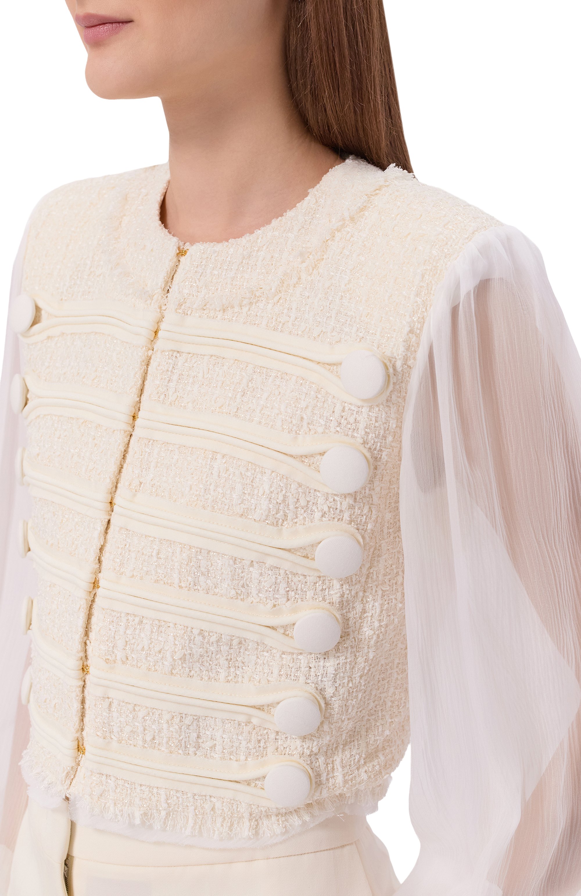 Твидовый жакет BALMAIN кремового цвета по цене 328500 руб., арт. HF1HR140/MI41, фото 5 Твидовый жакет BALMAIN, арт. HF1HR140/MI41, фото 5