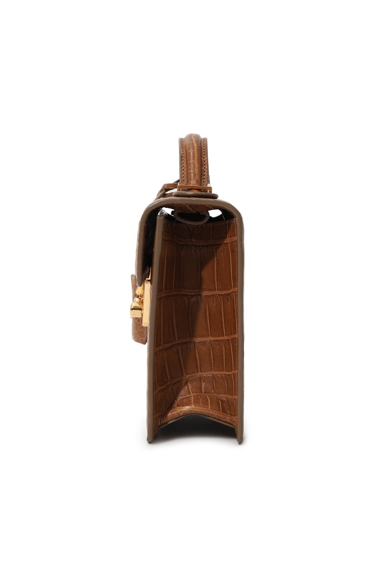 Женская сумка flash natale RUBEUS MILANO коричневого цвета, арт. 204/13D/C 240820 | Фото 4 (Сумки-технические: Сумки top-handle; Ремень/цепочка: На ремешке; Драгоценные камни: Проставлено; Материал: Натуральная кожа, Экзотическая кожа; Размер: mini; Материал сплава: Проставлено)