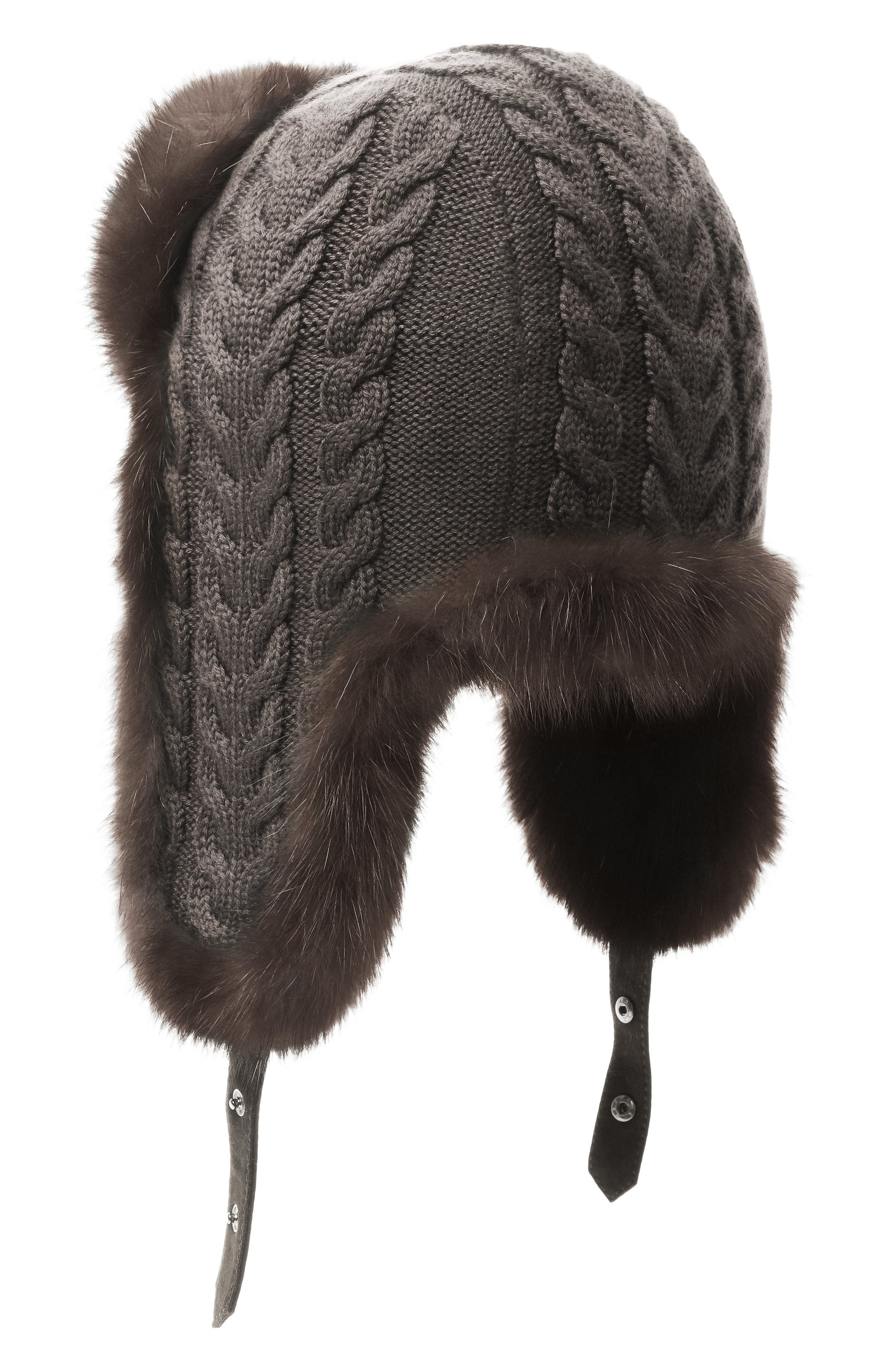 Кашемировая шапка-ушанка с мехом соболя BLACK SABLE, арт. BS-FHK-EB, фото 2