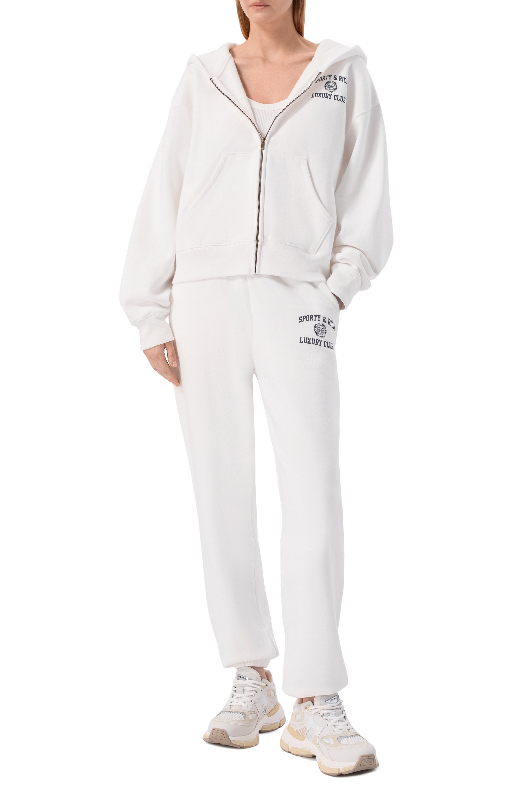 Хлопковая толстовка luxury club SPORTY AND RICH, арт. ST0957842WH01/S&R LUXURY CLUB ZIPPED H00DIE, фото 2