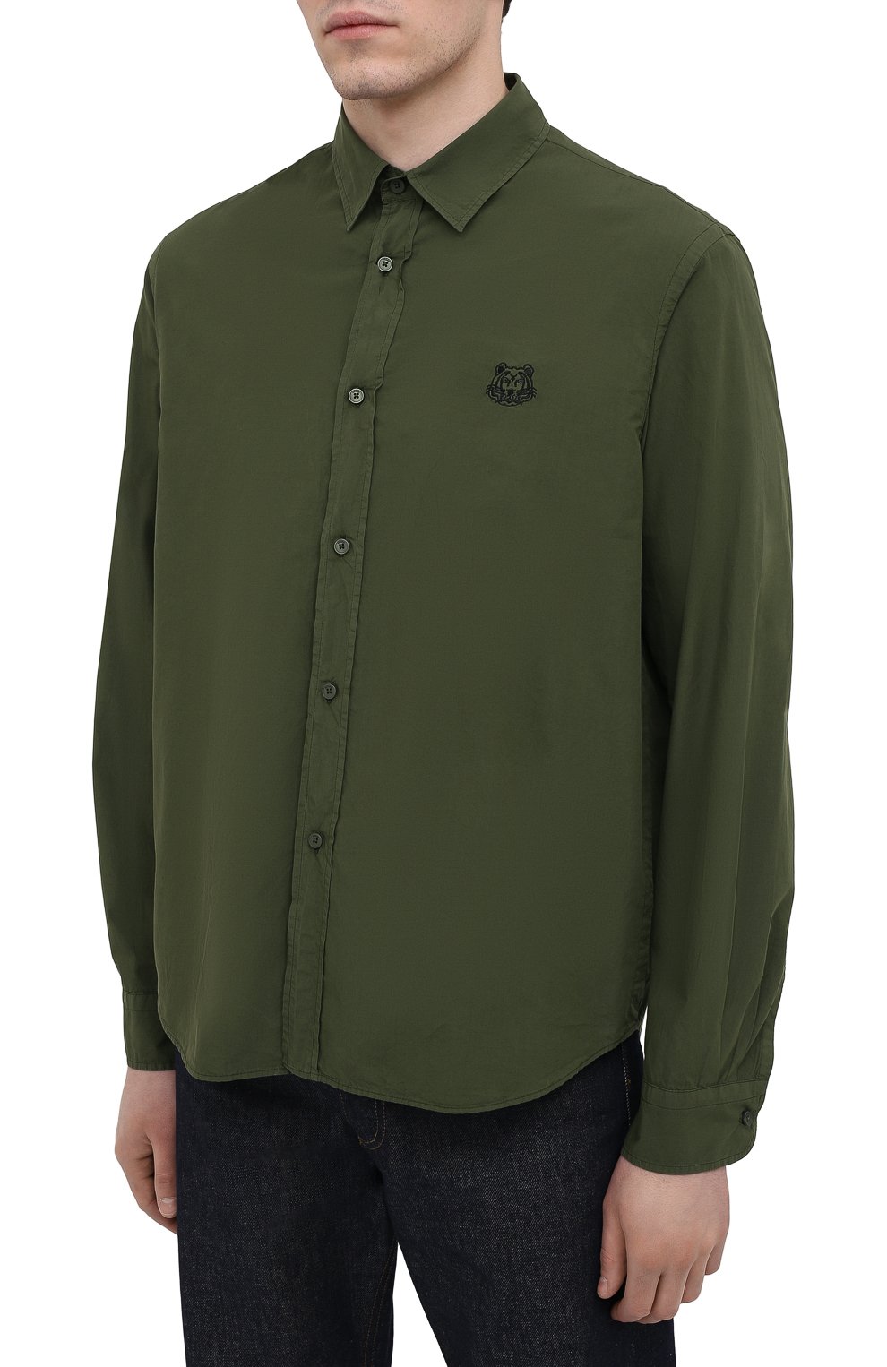 Хлопковая рубашка KENZO хаки цвета по цене 18200 руб., арт. FB55CH4001LA, фото 3 Хлопковая рубашка KENZO, арт. FB55CH4001LA, фото 3