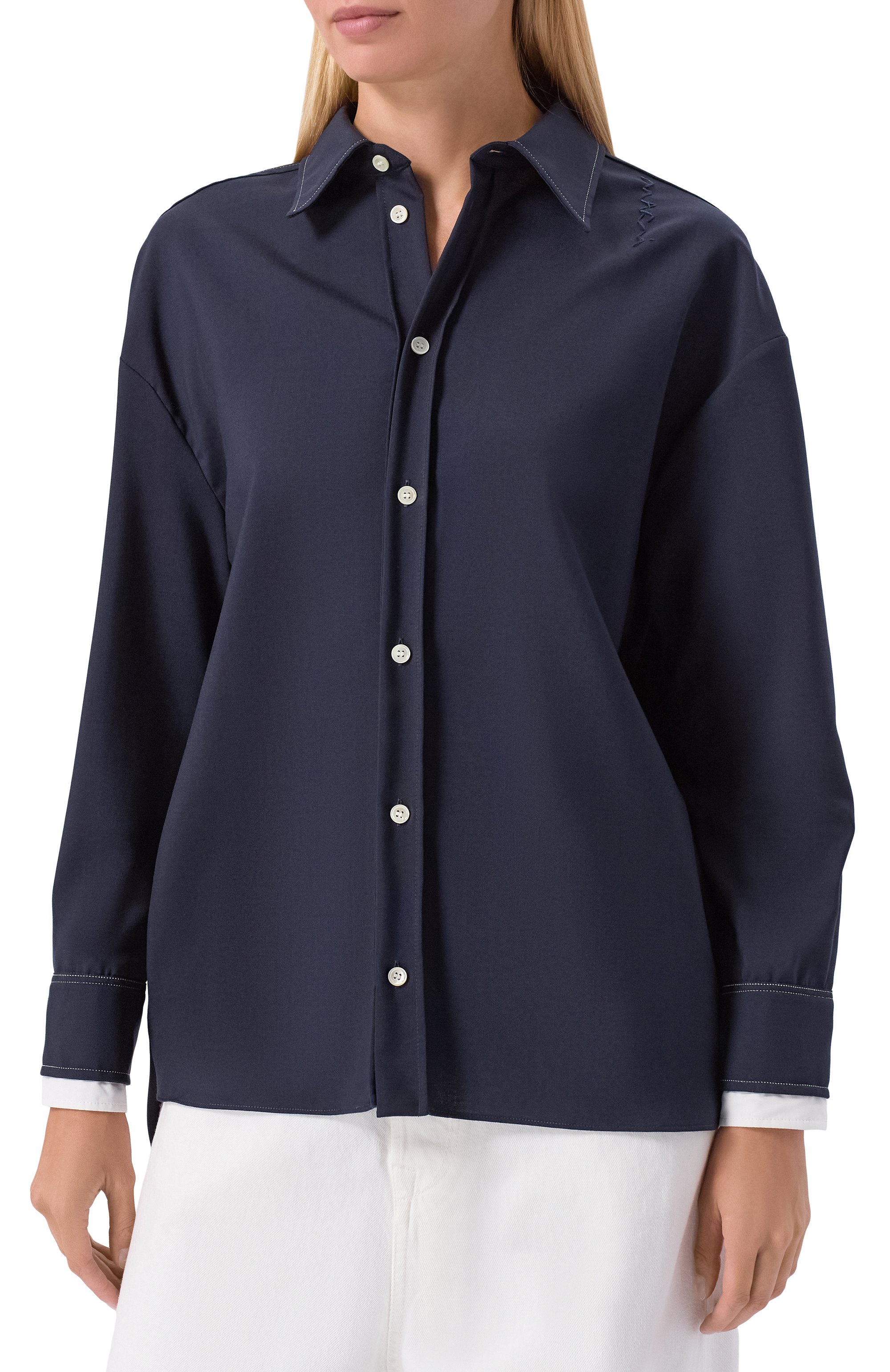 Шерстяная рубашка MARNI синего цвета по цене 113000 руб., арт. CAMA0613SQ/TW839, фото 3 Шерстяная рубашка MARNI, арт. CAMA0613SQ/TW839, фото 3