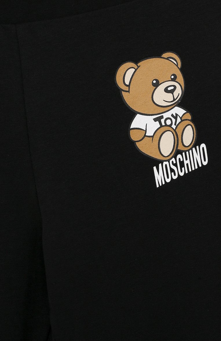 Детские хлопковые легинсы MOSCHINO черного цвета, арт. H3P047/LBA10/12 | Фото 3 (Материал внешний: Хлопок; Тематический товар: Teddy Bear; Материал сплава: Проставлено; Региональные ограничения белый список (Axapta Mercury): Не проставлено; Нос: Не проставлено)