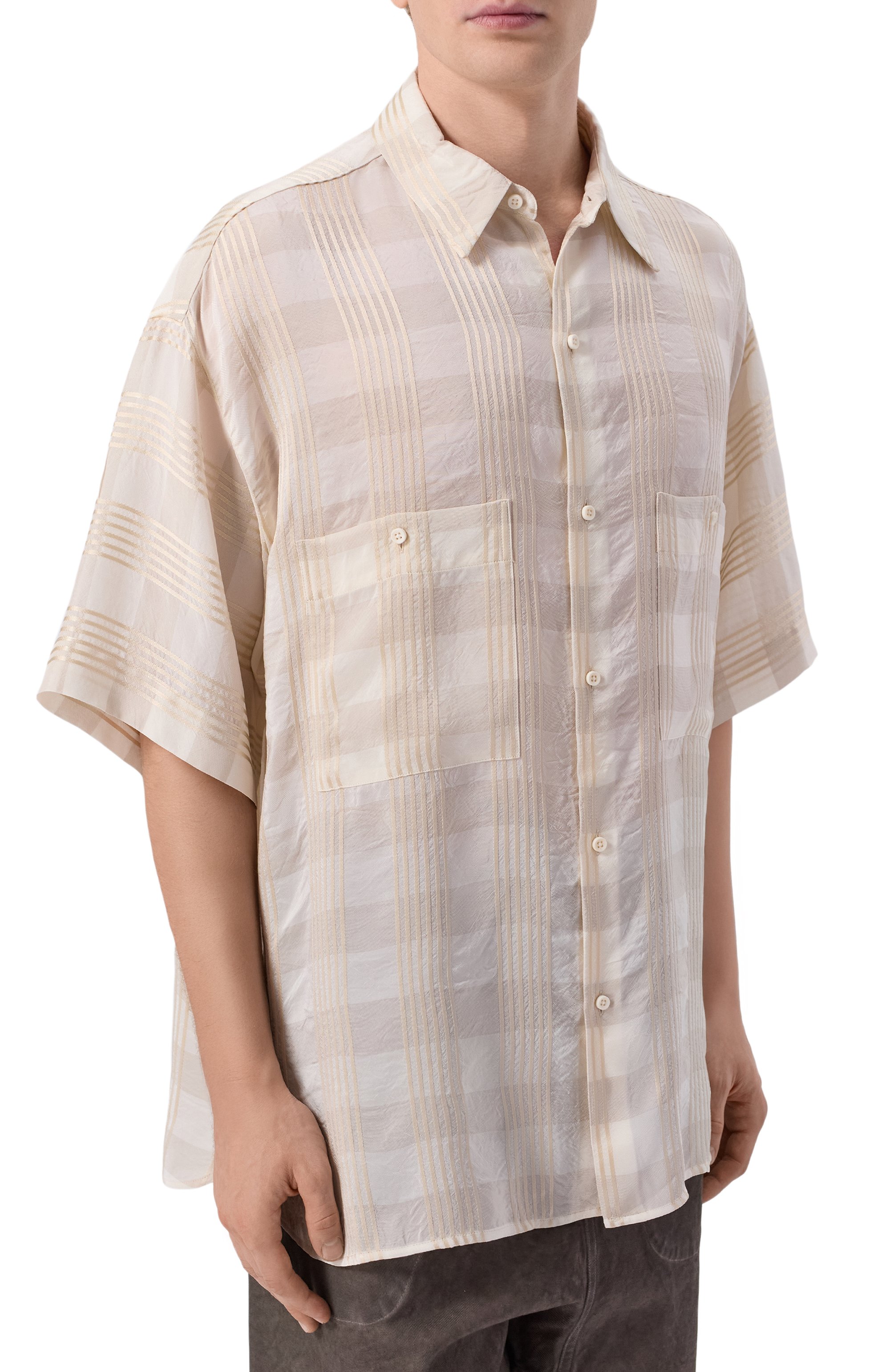 Рубашка из вискозы UMA WANG кремового цвета по цене 92650 руб., арт. UM1527, фото 3 Рубашка из вискозы UMA WANG, арт. UM1527, фото 3