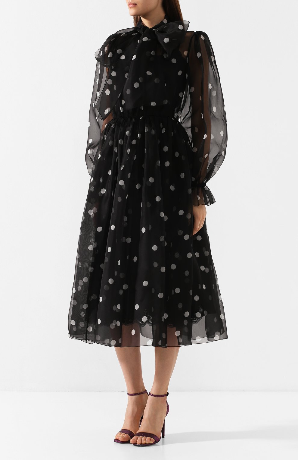 Шелковое платье DOLCE & GABBANA черно-белого цвета по цене 299500 руб., арт. F6C0IT/HS15W, фото 3 Шелковое платье DOLCE & GABBANA, арт. F6C0IT/HS15W, фото 3
