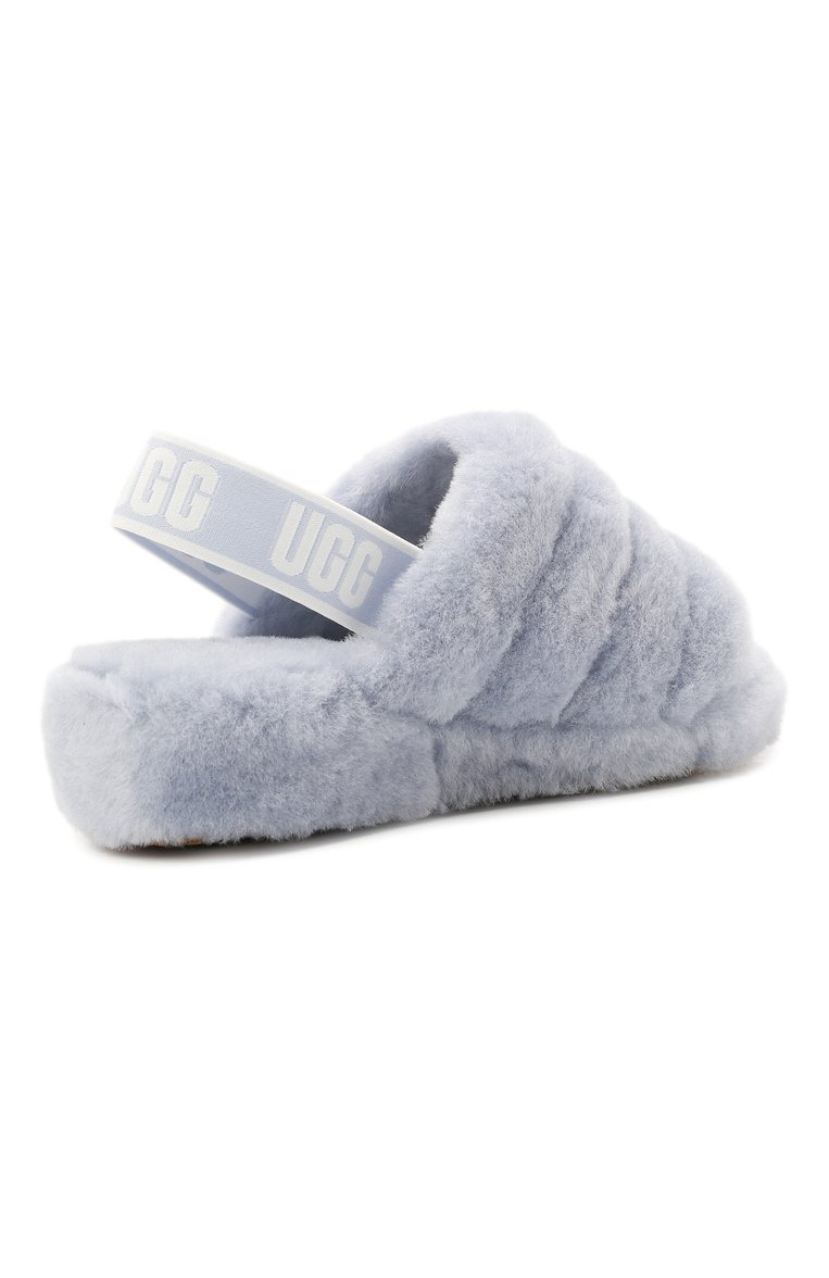 Женского домашние туфли fluff yeah slide UGG голубого цвета, арт. 1095119_FHA | Фото 4 (Подошва: Платформа; Материал внешний: Кожа; Региональные ограничения белый список (Axapta Mercury): Не проставлено; Женское Кросс-КТ: тапочки-домашняя обувь; Материал сплава: Проставлено; Драгоценные камни: Проставлено)