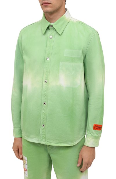 Джинсовая рубашка HERON PRESTON светло-зеленого цвета по цене 44150 руб., арт. HMYD001F21FAB0015500, фото 3 Джинсовая рубашка HERON PRESTON, арт. HMYD001F21FAB0015500, фото 3