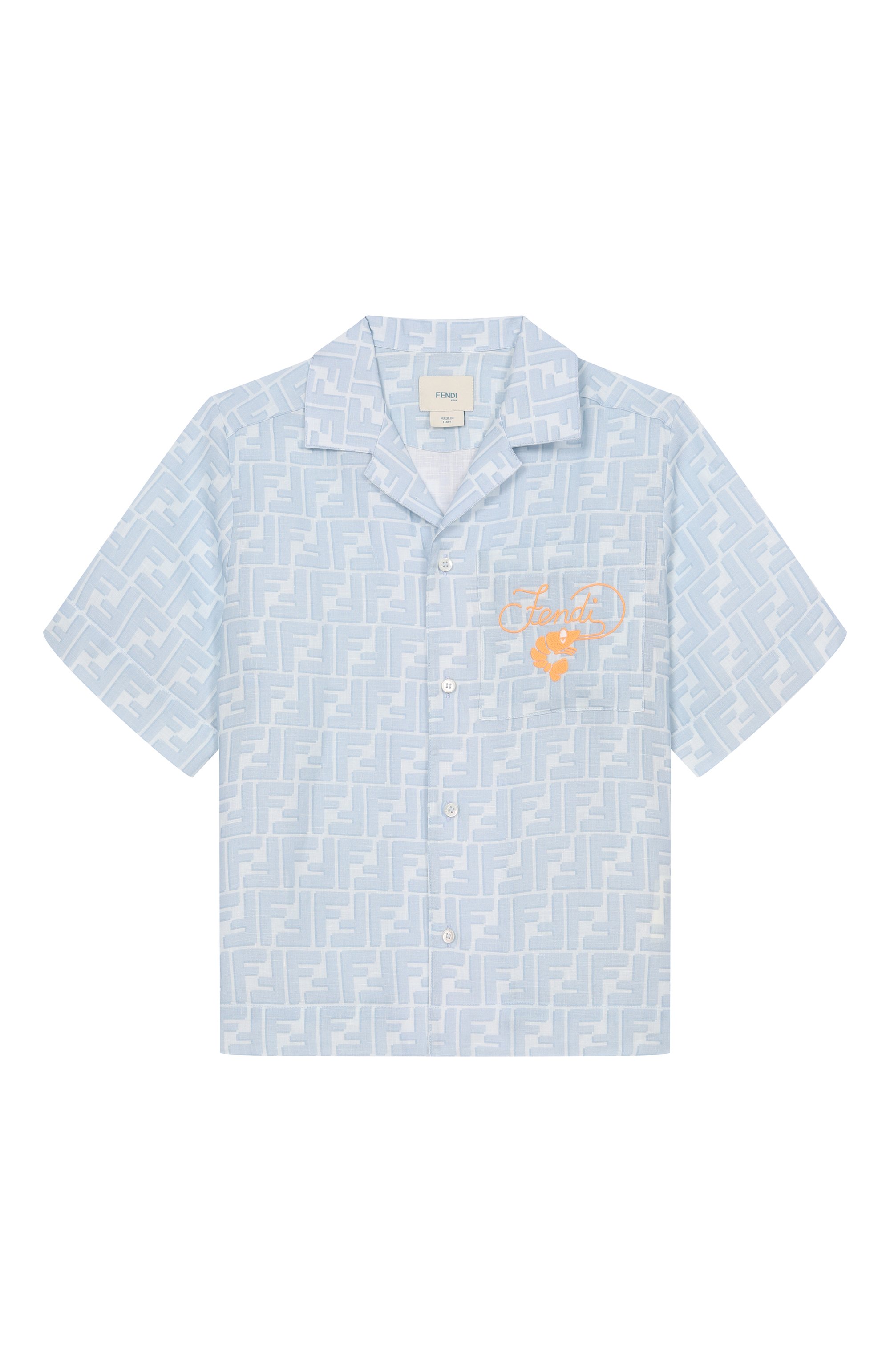 Льняная рубашка FENDI голубого цвета по цене 79850 руб., арт. JMC209/AY8C_001, фото 1 Льняная рубашка FENDI, арт. JMC209/AY8C_001, фото 1