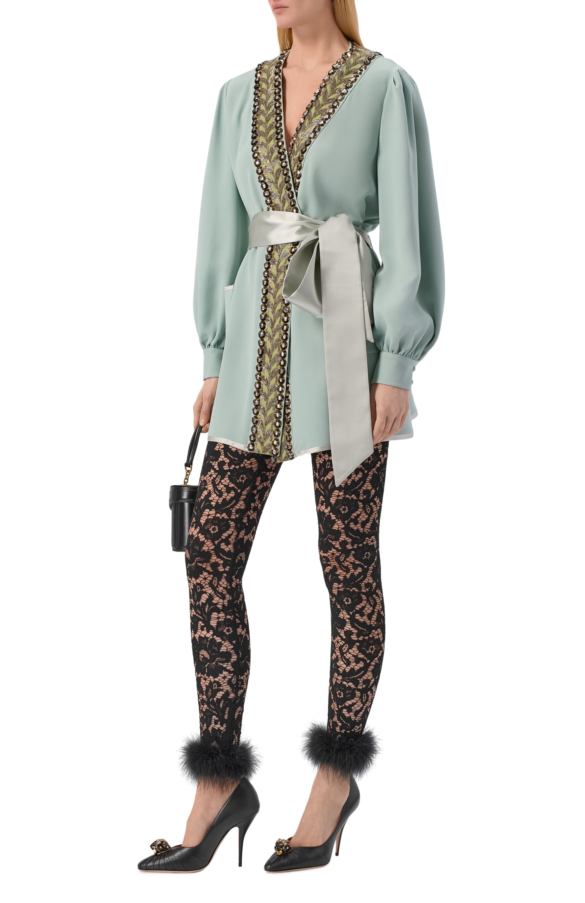 Легинсы с отделкой перьями VALENTINO черного цвета по цене 199500 руб., арт. 8B3MD07F/A10, фото 2 Легинсы с отделкой перьями VALENTINO, арт. 8B3MD07F/A10, фото 2