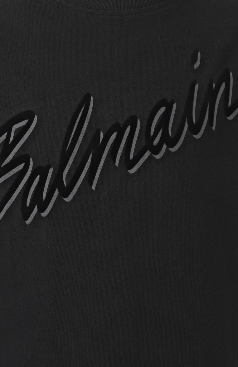 Мужская хлопковая футболка BALMAIN черного цвета, арт. EH1EG010/BC86 | Фото 6 (Материал сплава: Проставлено; Драгоценные камни: Проставлено; Рукава: Короткие; Длина (для топов): Стандартные; Принт: С принтом; Стили: Кэжуэл; Материал внешний: Хлопок; Кросс-КТ: Джерси; Мужское Кросс-КТ: Футболка-одежда)