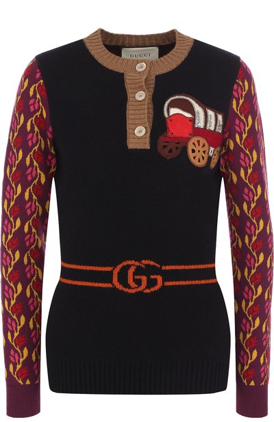 Женский приталенный пуловер из смеси шерсти и кашемира с круглым вырезом GUCCI, арт. 501364/X9P44