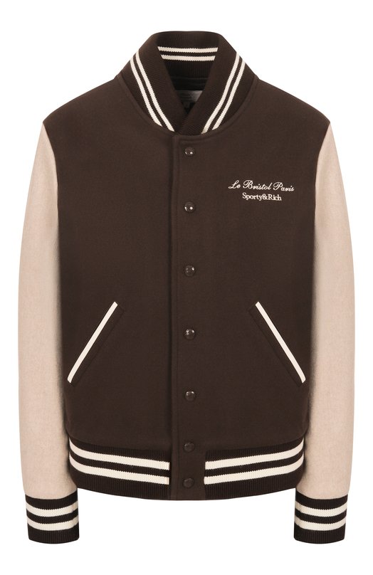 Бомбер из шерсти и кашемира Sporty & Rich x Le Bristol Paris Sporty and Rich 0W007517619BR03 Коричневый 0W007517619BR03