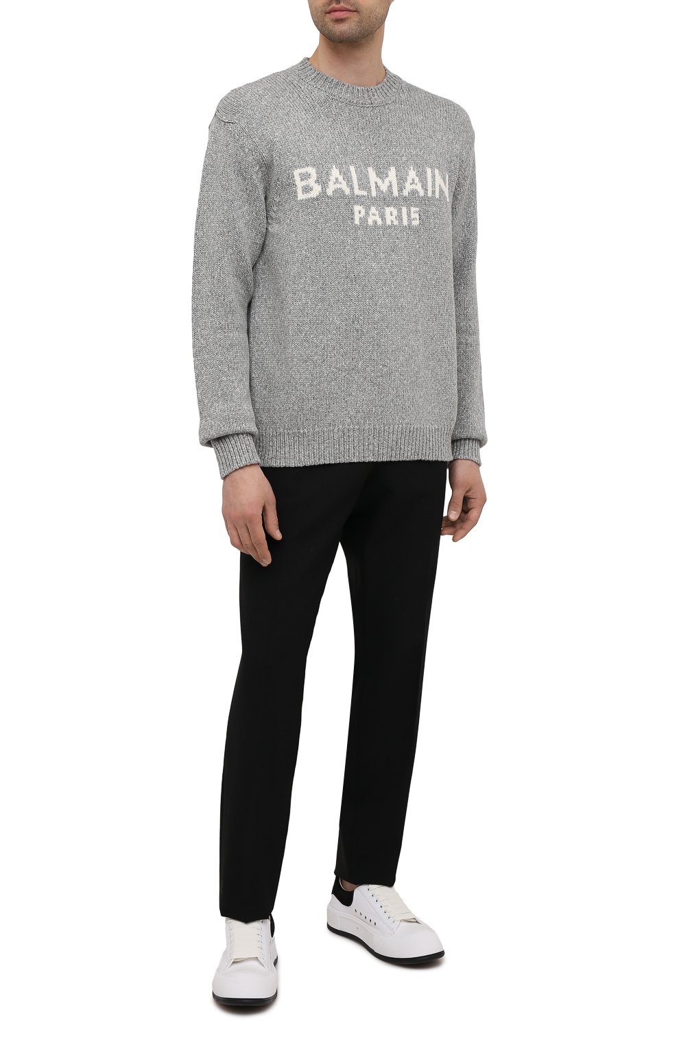 Шерстяной свитер BALMAIN серого цвета по цене 95650 руб., арт. WH1KD000/K027, фото 2 Шерстяной свитер BALMAIN, арт. WH1KD000/K027, фото 2