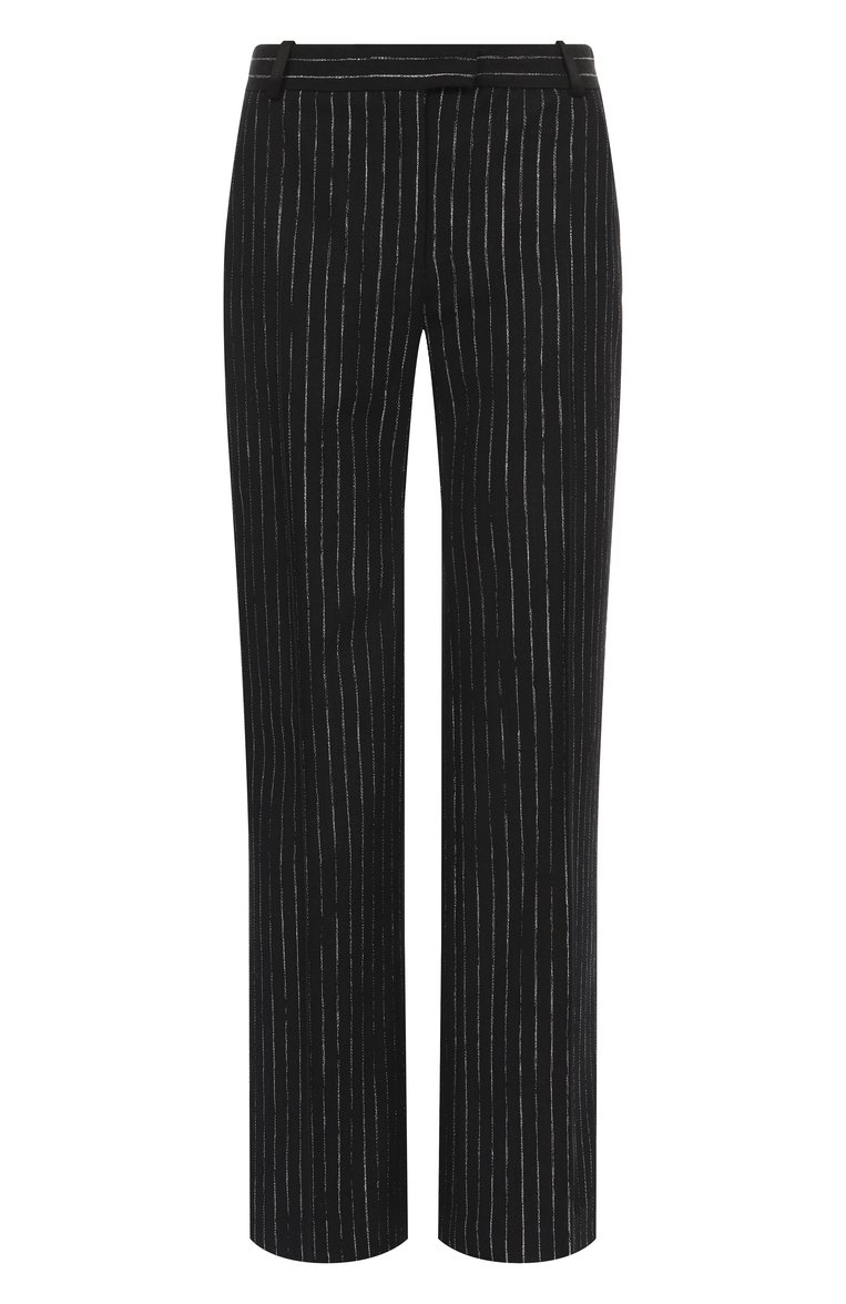 Женские брюки THE KOOPLES черного цвета, арт. FPAN30004K | Фото 1 (Материал внешний: Шерсть, Синтетич�еский материал; Длина (брюки, джинсы): Стандартные; Случай: Формальный; Женское Кросс-КТ: Брюки-одежда; Силуэт Ж (брюки и джинсы): Расклешенные; Кросс-КТ: костюм; Стили: Классический)