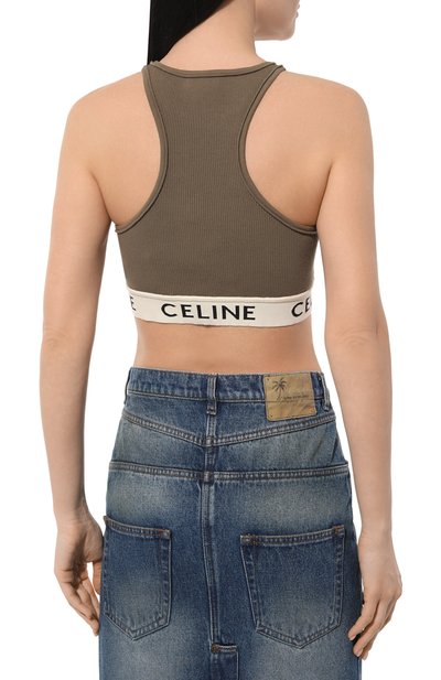 Хлопковый топ CELINE хаки цвета по цене 71950 руб., арт. 2A76X372N, фото 4 Хлопковый топ CELINE, арт. 2A76X372N, фото 4