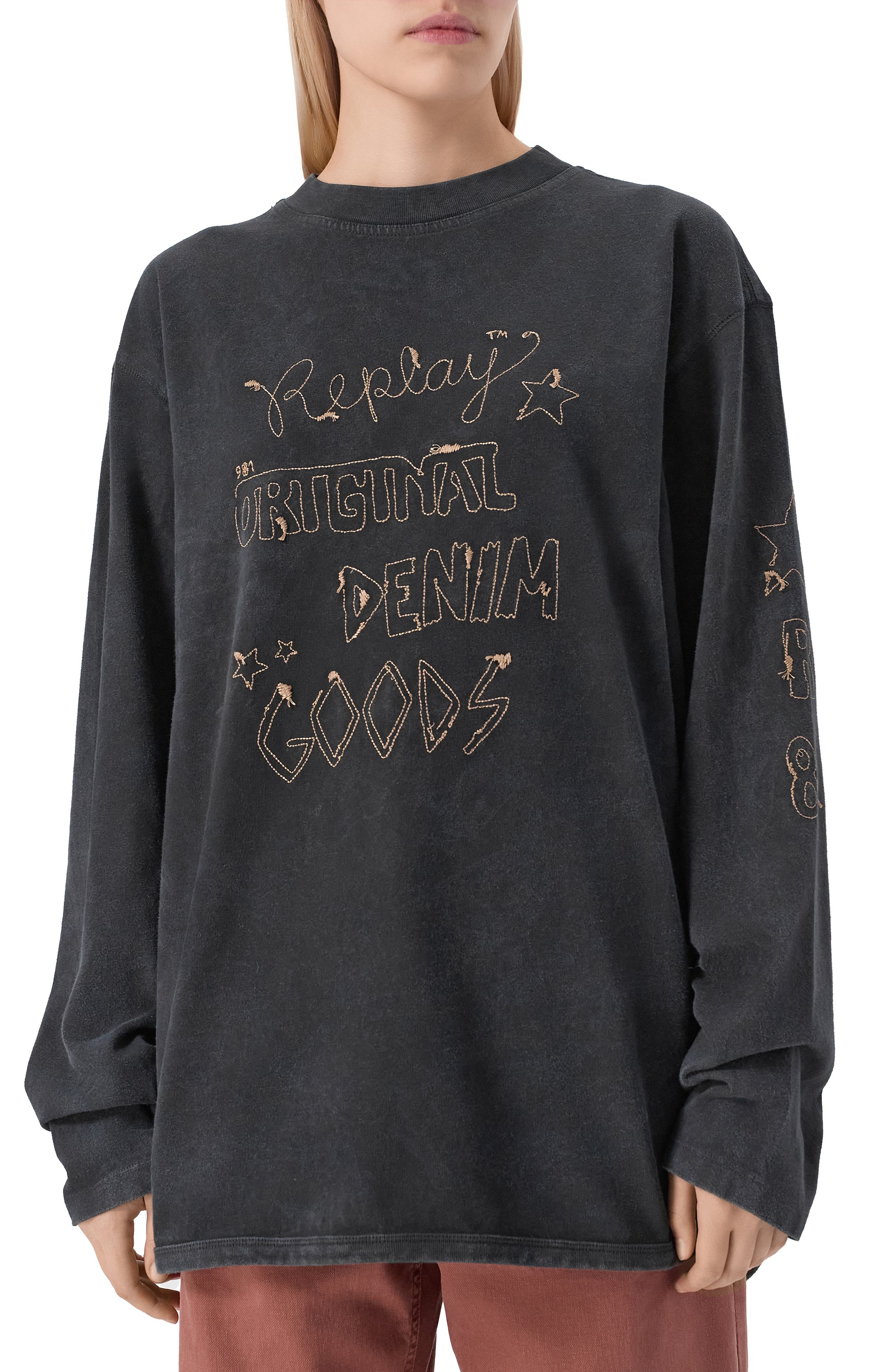 Хлопковый лонгслив REPLAY темно-серого цвета по цене 17400 руб., арт. W3450A.000.23940LM, фото 3 Хлопковый лонгслив REPLAY, арт. W3450A.000.23940LM, фото 3