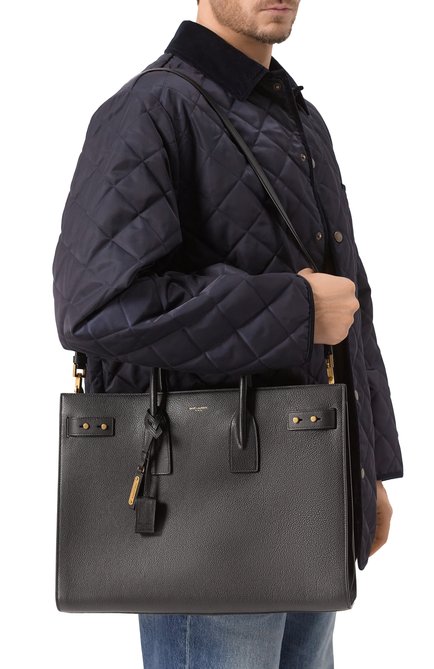 Мужская сумка-тоут sac du jour SAINT LAURENT черного цвета, арт. 631526/DTI0W | Фото 2 (Драгоценные камни: Проставлено; Материал сплава: Проставлено; Материал: Натуральная кожа; Размер: large; Ремень/цепочка: На ремешке)