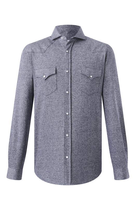Рубашка изо льна и хлопка Brunello Cucinelli MW8356666 Синий MW8356666