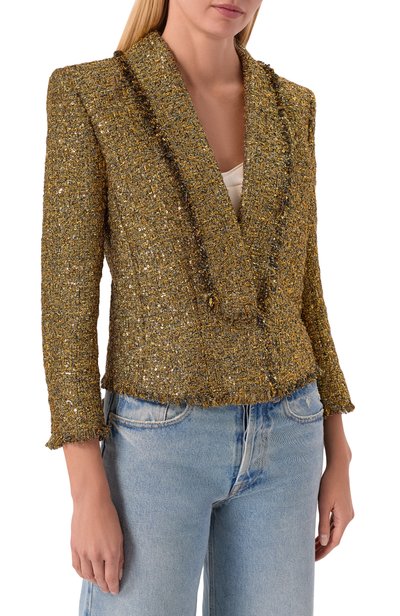 Твидовый жакет BALMAIN золотого цвета по цене 514500 руб., арт. HF1SC308/XM19, фото 3 Твидовый жакет BALMAIN, арт. HF1SC308/XM19, фото 3