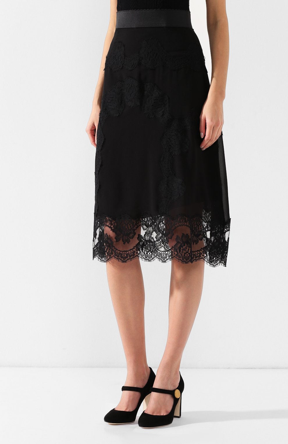 Юбка из смеси шелка и хлопка с кружевной отделкой DOLCE & GABBANA черного цвета по цене 123000 руб., арт. F4BG8T/FU1AR, фото 3 Юбка из смеси шелка и хлопка с кружевной отделкой DOLCE & GABBANA, арт. F4BG8T/FU1AR, фото 3