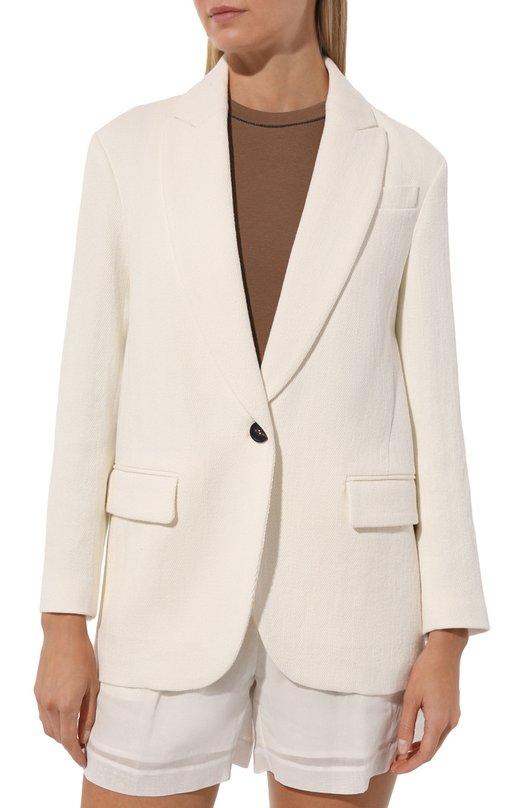 Жакет из хлопка и льна Brunello Cucinelli MH5712083 Белый  MH5712083 Фото 3