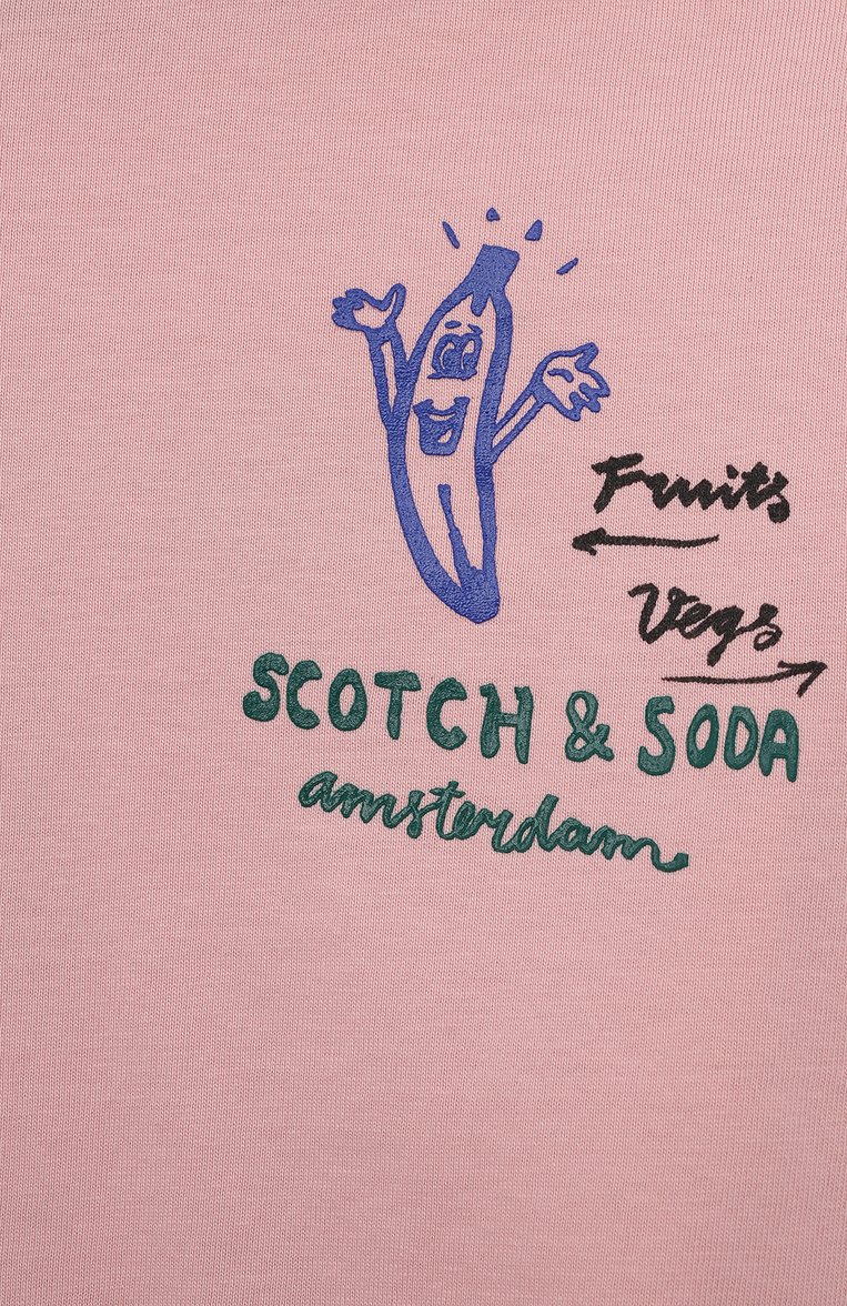 Детская хлопковая футболка SCOTCH AND SODA светло-розового цвета, арт. 170762-23-SSGM-D51 | Фото 3 (Рукава: Короткие; Материал внешний: Хлопок; Девочки Кросс-КТ: футболка-одежда; Нос: Не проставлено)