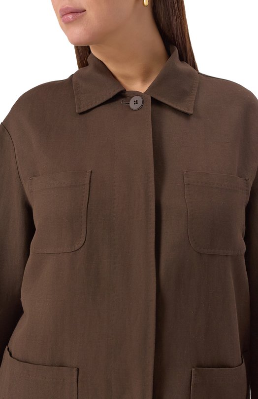 Рубашка из вискозы и льна Max Mara Studio LINCE Коричневый  LINCE Фото 5