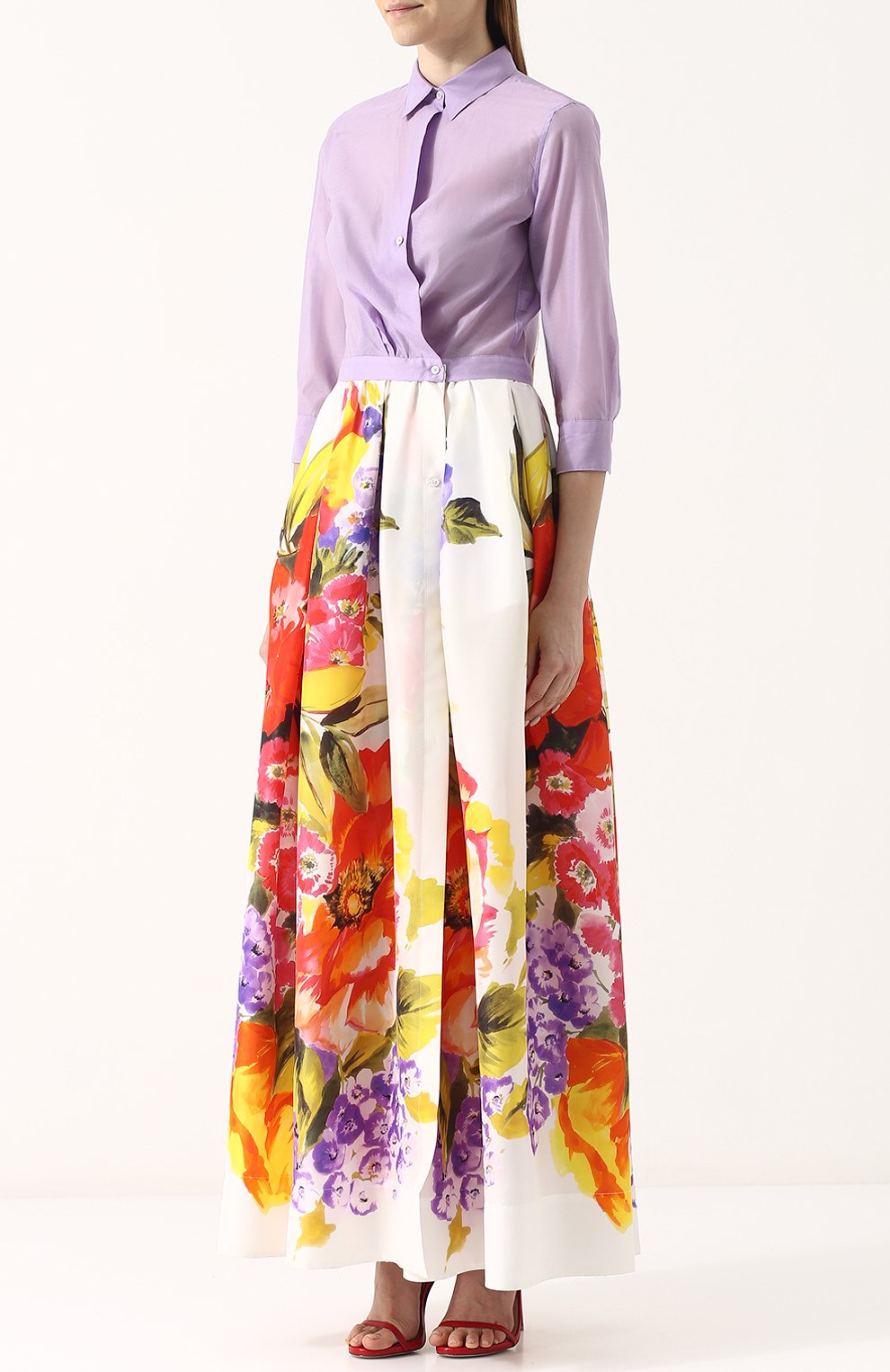 Пр италенное платье-рубашка с принтованной юбкой SARA ROKA, арт. JINNY L0NG/SS18-34, фото 3