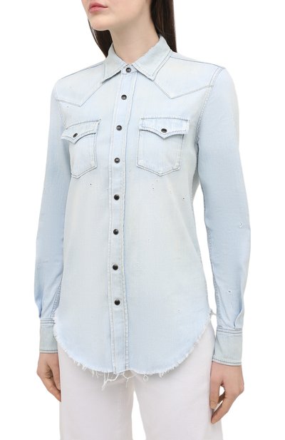 Джинсовая рубашка SAINT LAURENT голубого цвета по цене 89600 руб., арт. 651160/Y24AB, фото 3 Джинсовая рубашка SAINT LAURENT, арт. 651160/Y24AB, фото 3