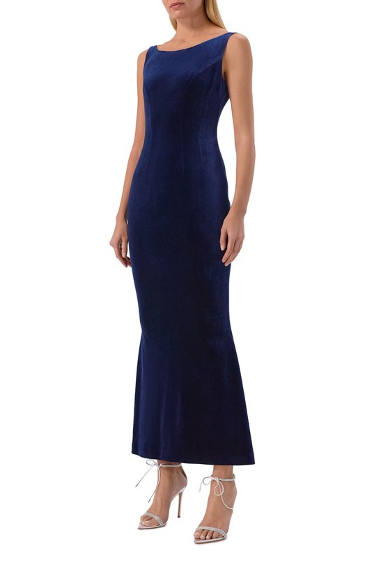 Бархатное платье YANINA T-3187A Синий  T-3187A Фото 3