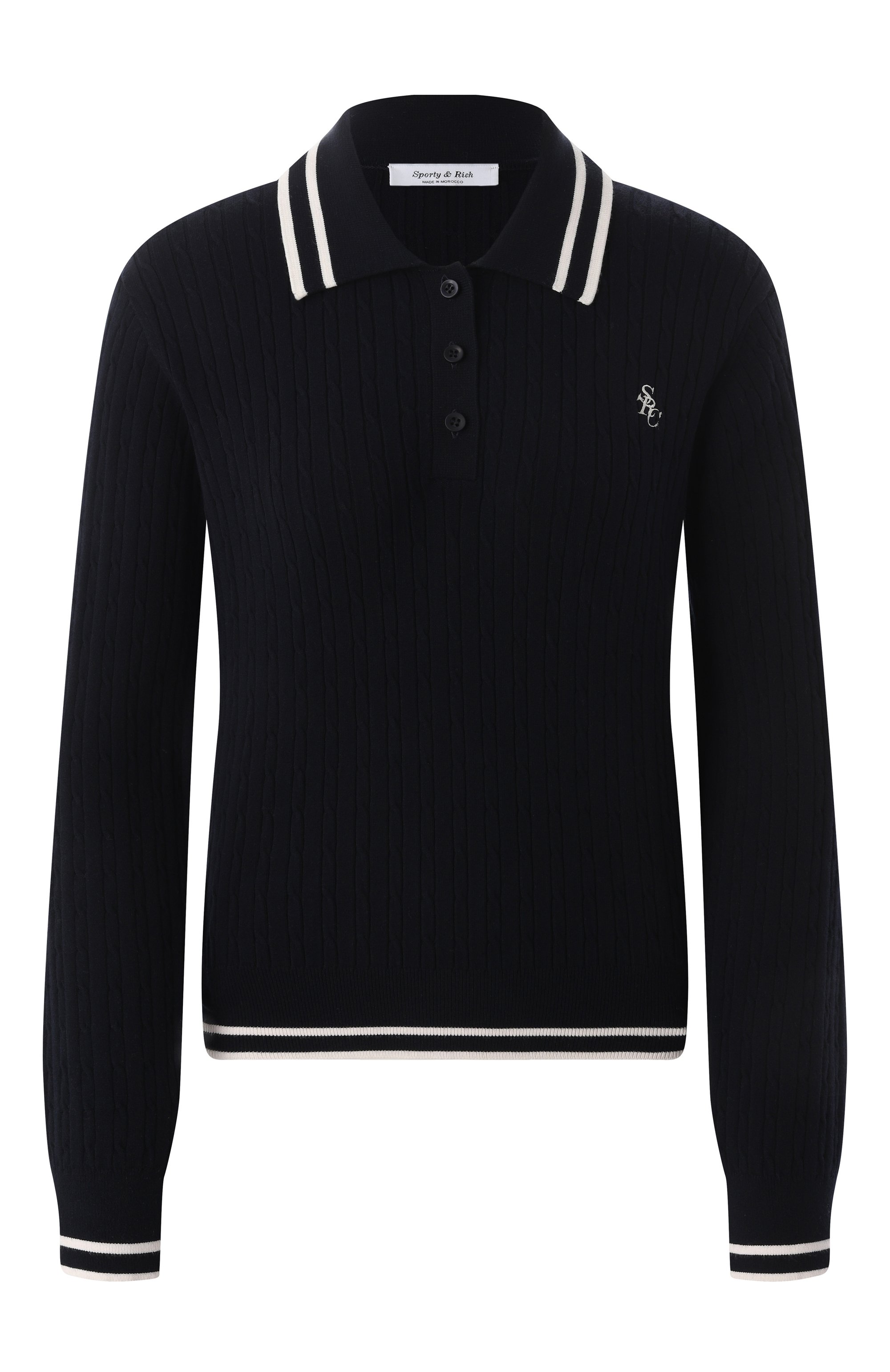 Поло из вискозы SPORTY AND RICH темно-синего цвета по цене 26350 руб., арт. T0037516302BL32, фото 1 Поло из вискозы SPORTY AND RICH, арт. T0037516302BL32, фото 1