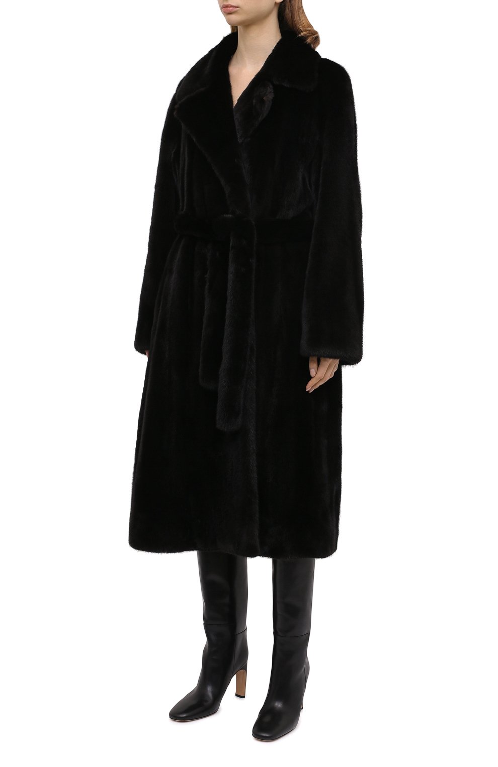 Шуба из меха норки с поясом YVES SALOMON черного цвета по цене 1165000 руб., арт. 8WYM29314VMLX, фото 3 Шуба из меха норки с поясом YVES SALOMON, арт. 8WYM29314VMLX, фото 3