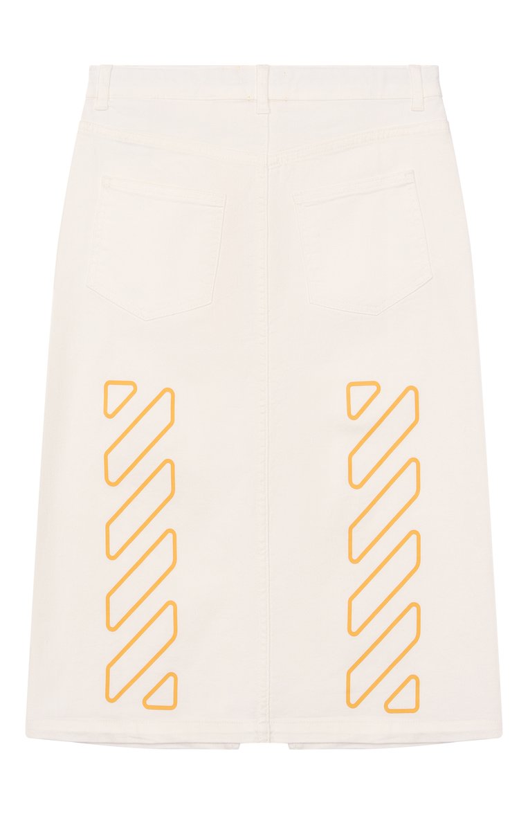 Детская джинсовая юбка OFF-WHITE молочного цвета, арт. 0GYD001S25DEN001/12+ | Фото 2 (Материал внешний: Хлопок, Деним; Нос: Не проставлено; Автоматизация состава: Проставлено; Кросс-КТ: Деним; Ростовка одежда: 13 - 15 лет | 158 см)