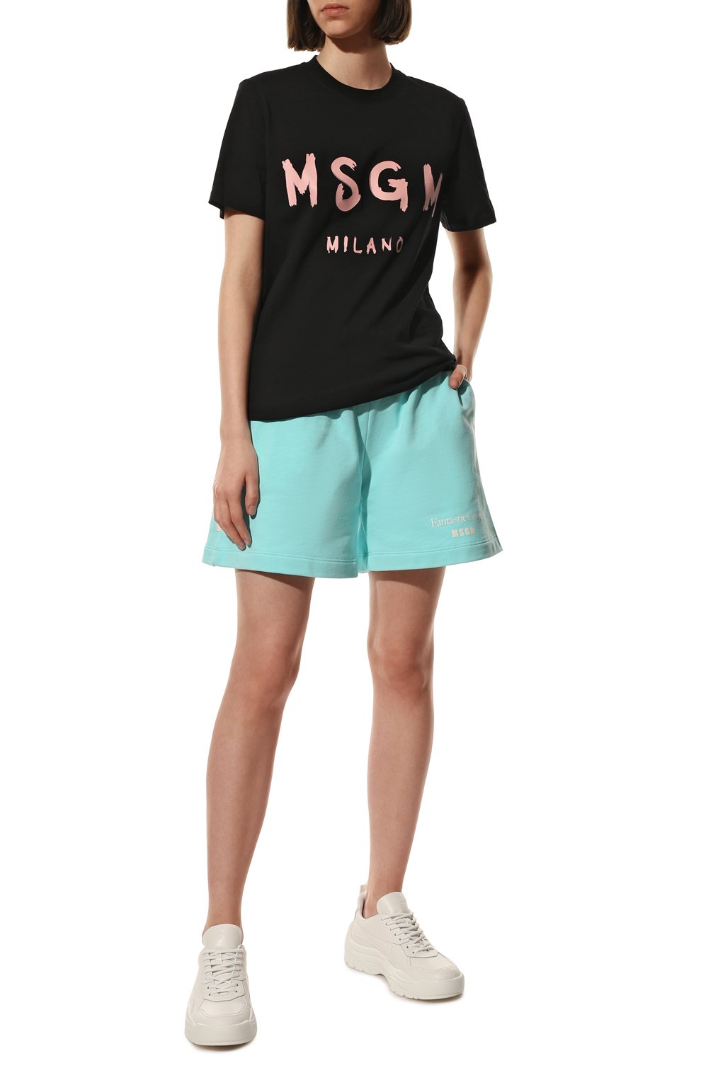 Хлопковая футболка MSGM черного цвета по цене 11650 руб., арт. 3241MDM510 227298, фото 2 Хлопковая футболка MSGM, арт. 3241MDM510 227298, фото 2