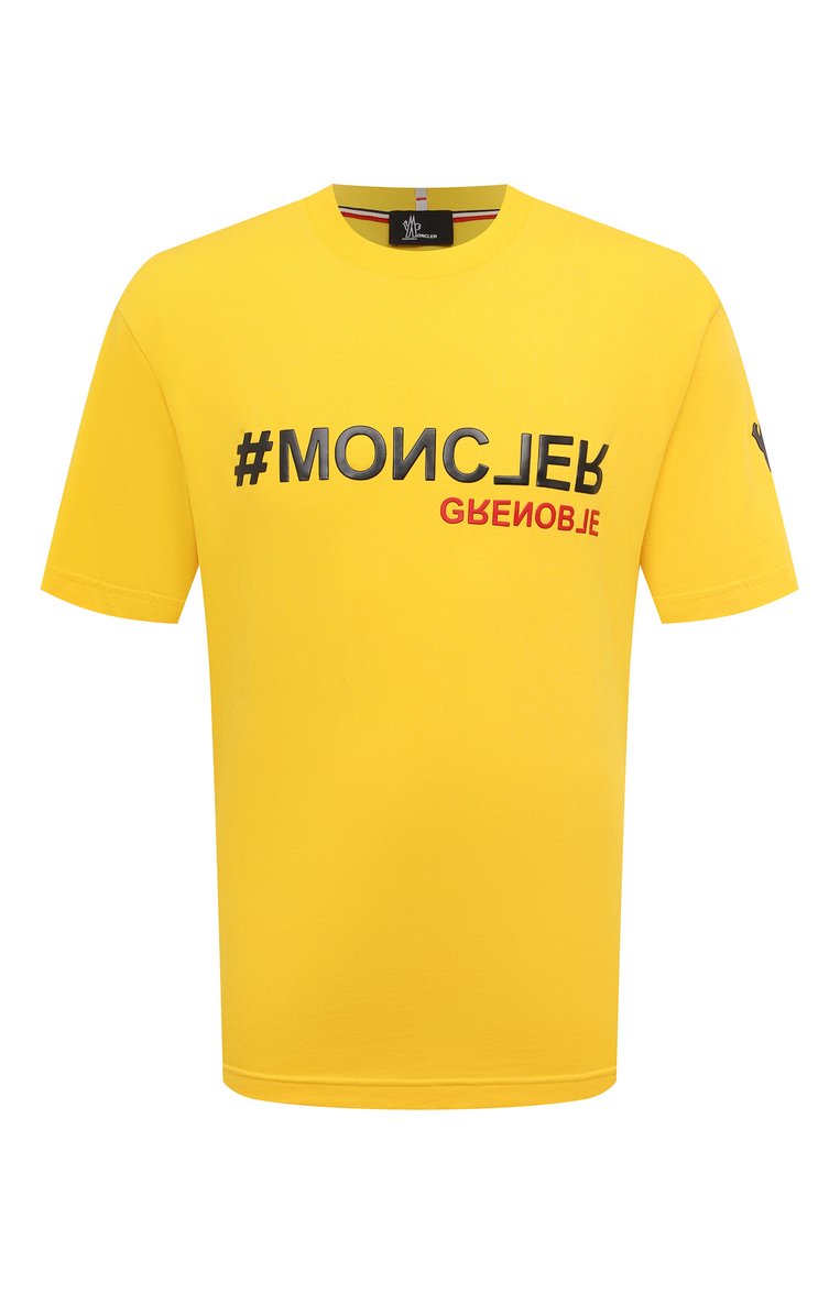 Мужская хлопковая футболка MONCLER GRENOBLE желтого цвета, арт. 8C000-05-8390T | Фото 1 (Материал сплав�а: Проставлено; Длина (для топов): Стандартные; Рукава: Короткие; Материал внешний: Хлопок; Драгоценные камни: Проставлено; Кросс-КТ: Спорт; Принт: С принтом; Стили: Спорт-шик)