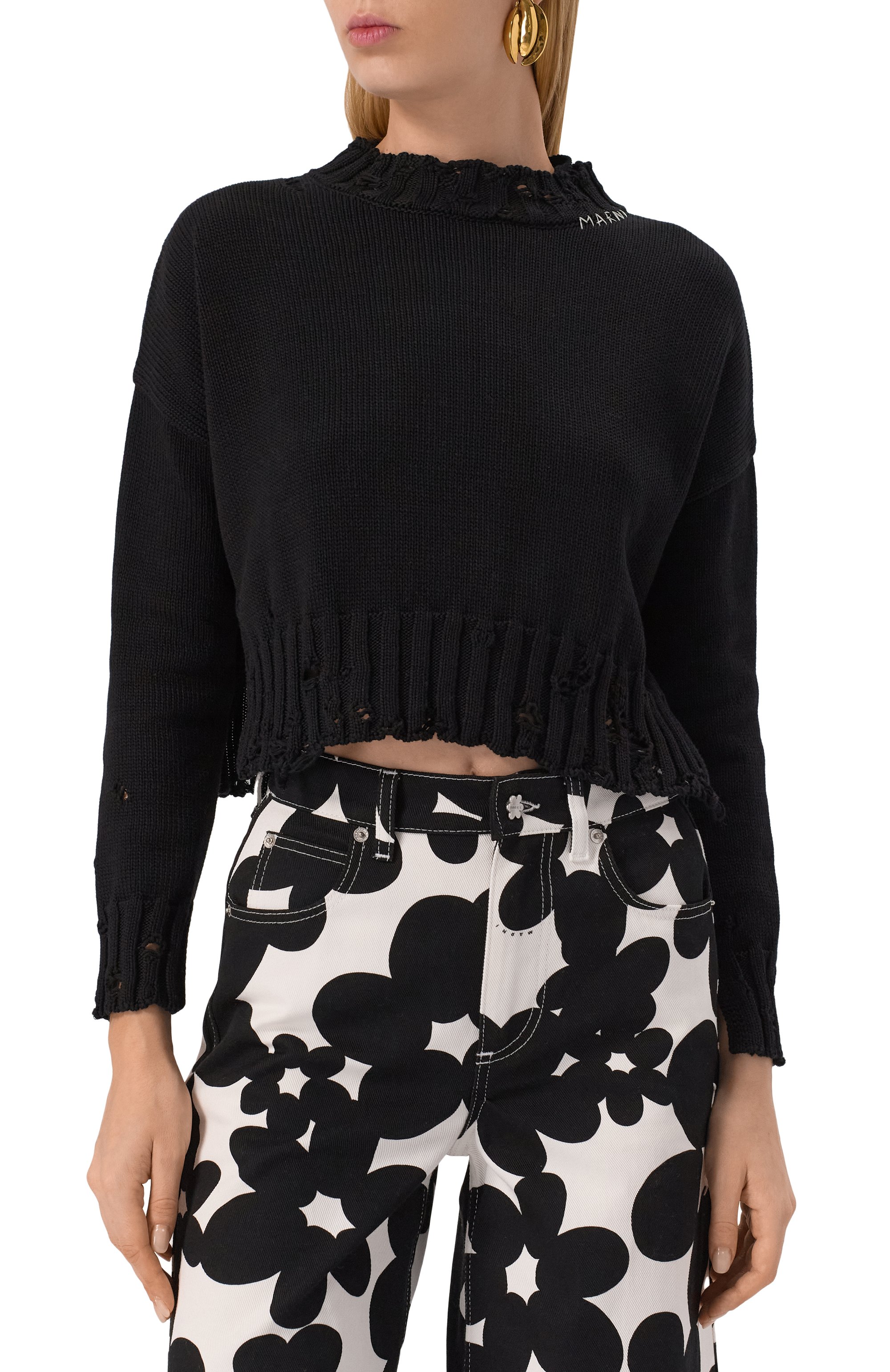 Хлопковый свитер MARNI черного цвета по цене 95050 руб., арт. GCMD0579A0/UFC652, фото 3 Хлопковый свитер MARNI, арт. GCMD0579A0/UFC652, фото 3