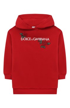 Детское хлопковое платье DOLCE & GABBANA красного цвета, арт. L5JD60/G7J7T/2-6 | Фото 1 (Рукава: Длинные; Случай: Повседневный; Материал сплава: Проставлено; Материал внешний: Хлопок; Драгоценные камни: Проставлено)