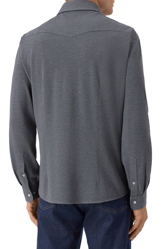 Хлопковая рубашка Brunello Cucinelli ME854B2268 Серый  ME854B2268 Фото 4