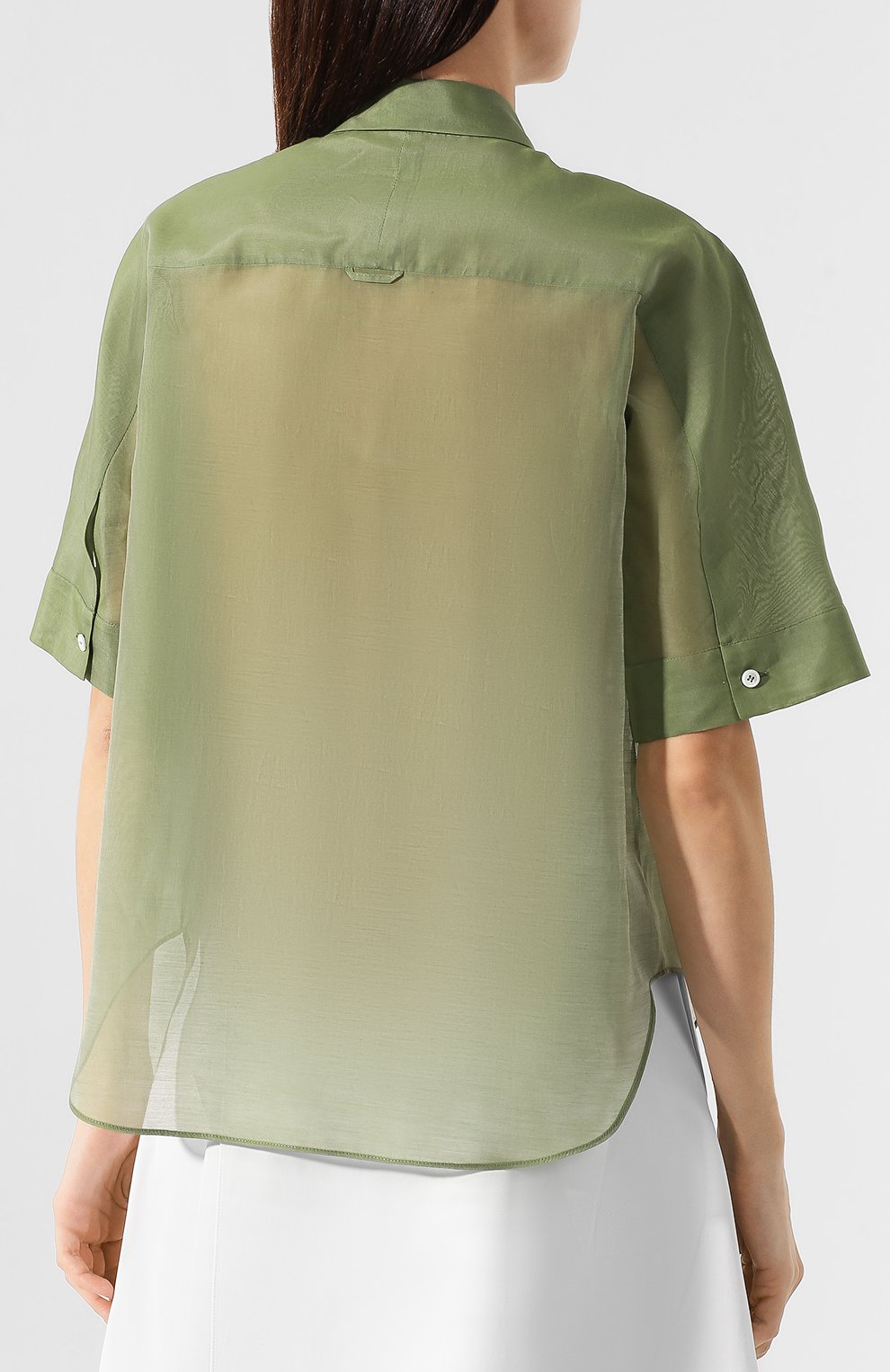 Рубашка из смеси хлопка и шелка JIL SANDER NAVY зеленого цвета по цене 32300 руб., арт. JNWM6008A/JM2550, фото 4 Рубашка из смеси хлопка и шелка JIL SANDER NAVY, арт. JNWM6008A/JM2550, фото 4