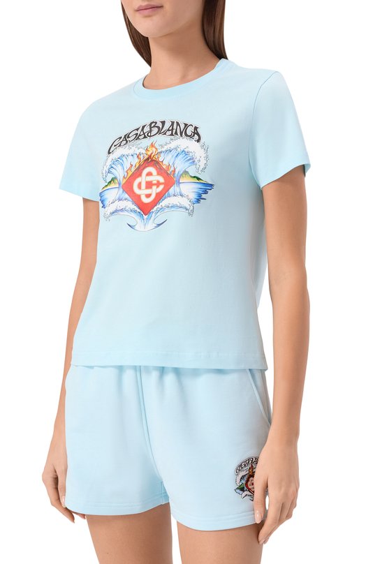 Хлопковая футболка Casablanca W-SP26-JTS-020-05-EX-BC Голубой  W-SP26-JTS-020-05-EX-BC Фото 3