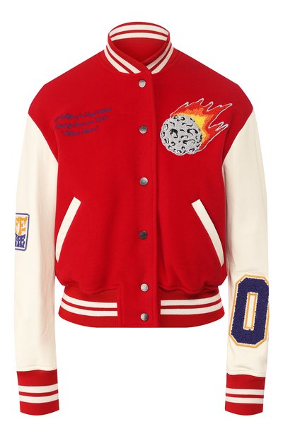 Бомбер из смеси шерсти и кожи OFF-WHITE красного цвета по цене 141000 руб., арт. 0WEA129S20FAB0012518, фото 1 Бомбер из смеси шерсти и кожи OFF-WHITE, арт. 0WEA129S20FAB0012518, фото 1